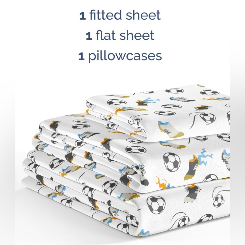 Twin Size Soccer Sheet Set 3 Piece Ultra-Soft Machine Washable